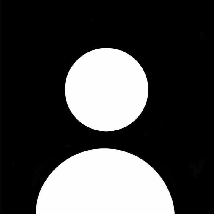 FACELESS - Two white circles on black background representing anonymity